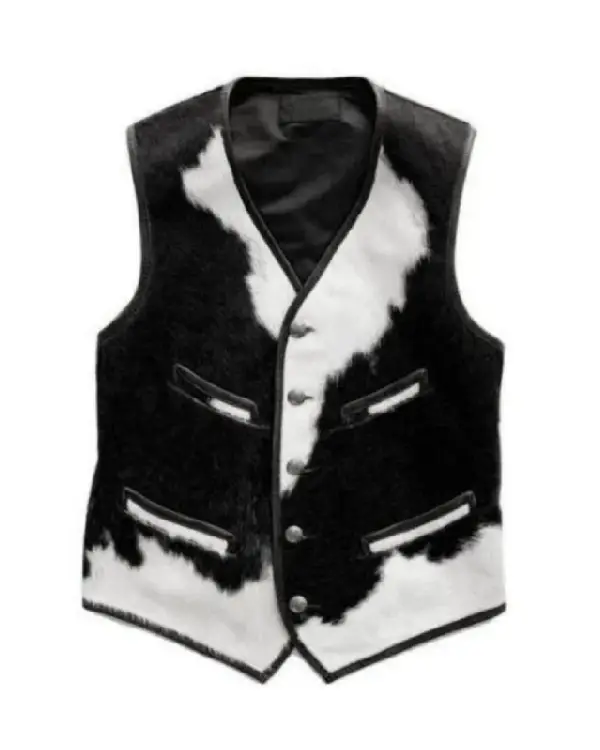 Black And White Cowhide Leather Fur Vest (1)