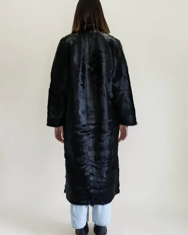 Black Cowhide Fur Pattern Leather Long Coat sale