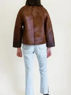 Brown Cowhide Fur Leather Jacket Back