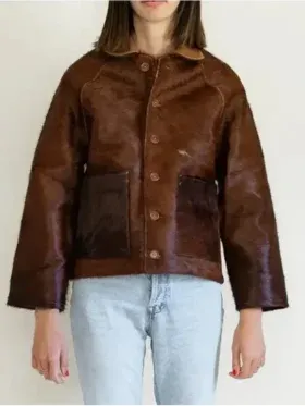 Brown Cowhide Fur Leather Jacket