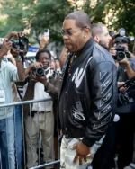 Busta Rhymes Off-White Fashion Show Black Leather Jacket