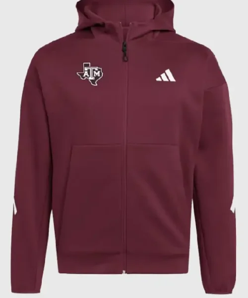 Buy Adidas Texas A&M Aggies Player Travel ZNE Zip Up Hoodie Sale Maroon