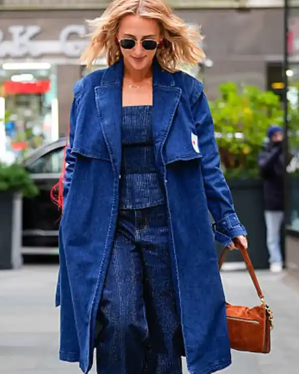 Buy Ashley Cooke 2025 New York City Denim Dark Indigo Blue Trench Coat with Red