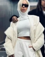 Buy Beyonce Double Breasted Long Teddy White Coat