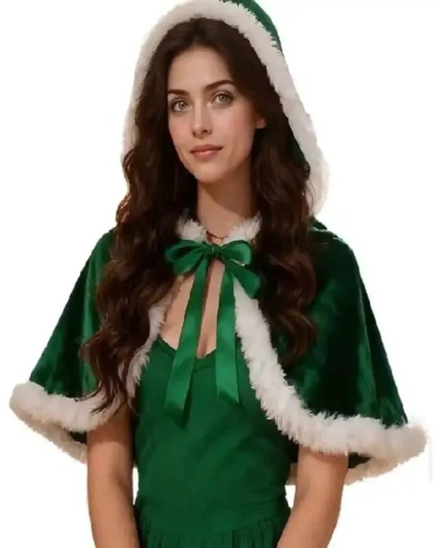Buy Christmas Red _ Green Velvet Short Cape with Hood Sale