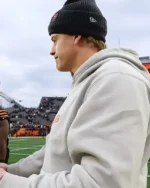 Buy Cincinnati Bengals Sideline 2025 Joe Burrow Grey Pullover Hoodie