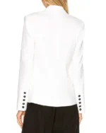 Buy Dana Perino Americas Newsroom 2025 Double-Breasted Black Satin Peak Lapels White Blazer