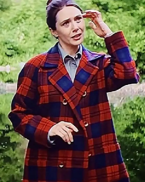 Buy Eternity Elizabeth Olsen Red Plaid Coat Sale