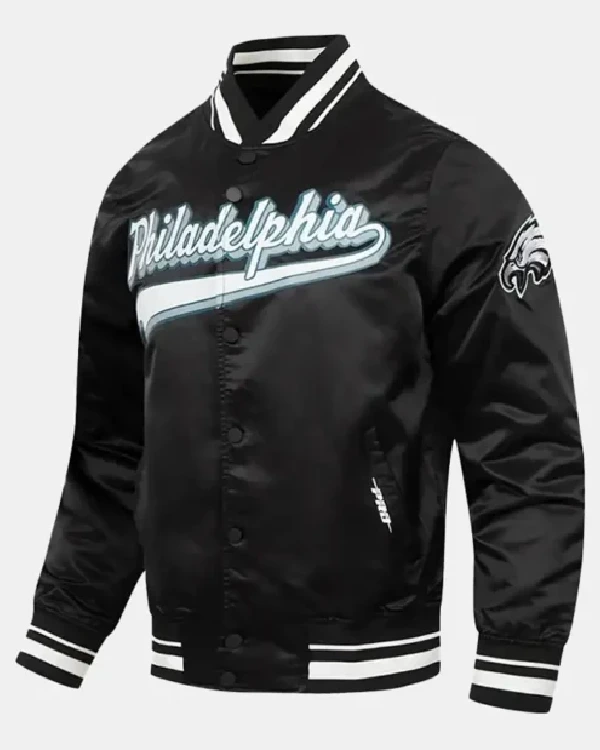 Buy Footballer Nick Foles Philadelphia Eagles Black Satin Starter Varsity Jacket for Men and Women