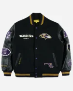 Buy Golf Wang 2025 Baltimore Ravens Black Varsity Letterman Full-Snap Jacket sale