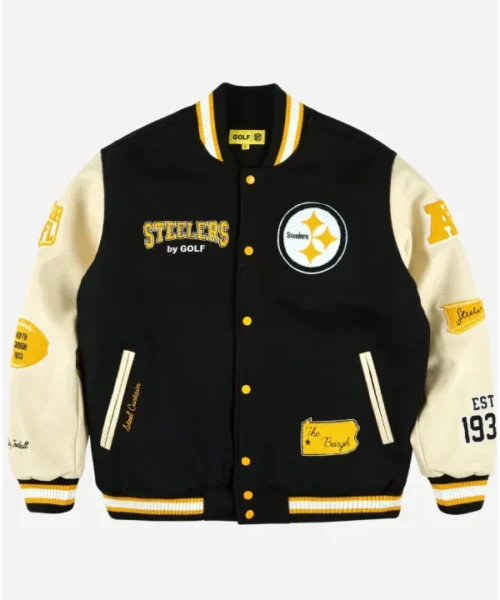Buy Golf Wang 2025 Pittsburgh Steelers Black Full-Snap Letterman Varsity Jacket