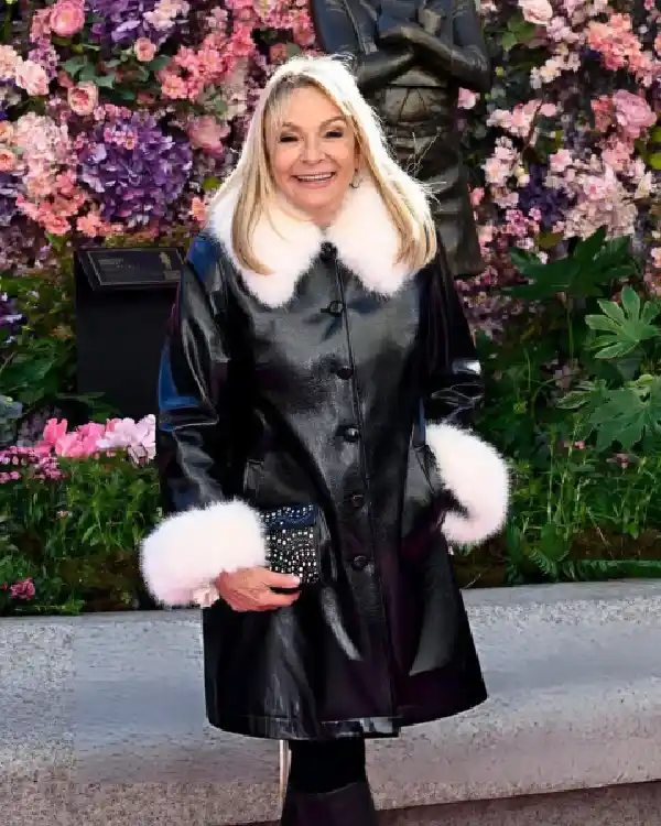 Buy Helen Fielding Bridget Jones Scenes Black Fur Trim Leather Coat Sale