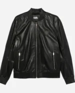 Buy Karl Lagerfeld Black Zipper Leather Jacket For Sale
