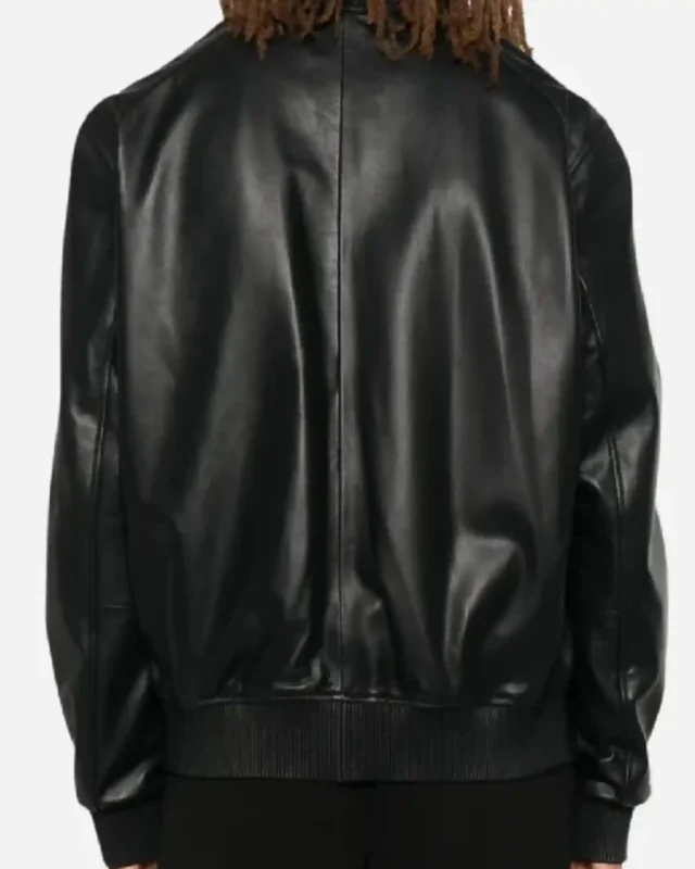 Buy Karl Lagerfeld Black Zipper Leather Jacket Sale Back