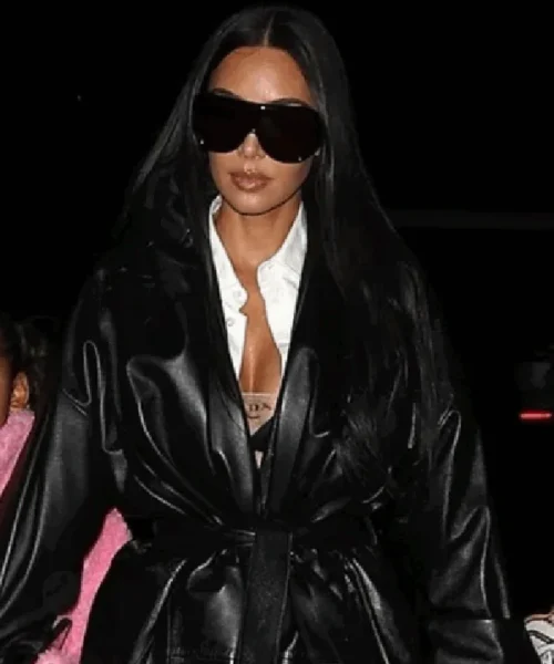 Buy Kim Kardashian Black Leather Coat