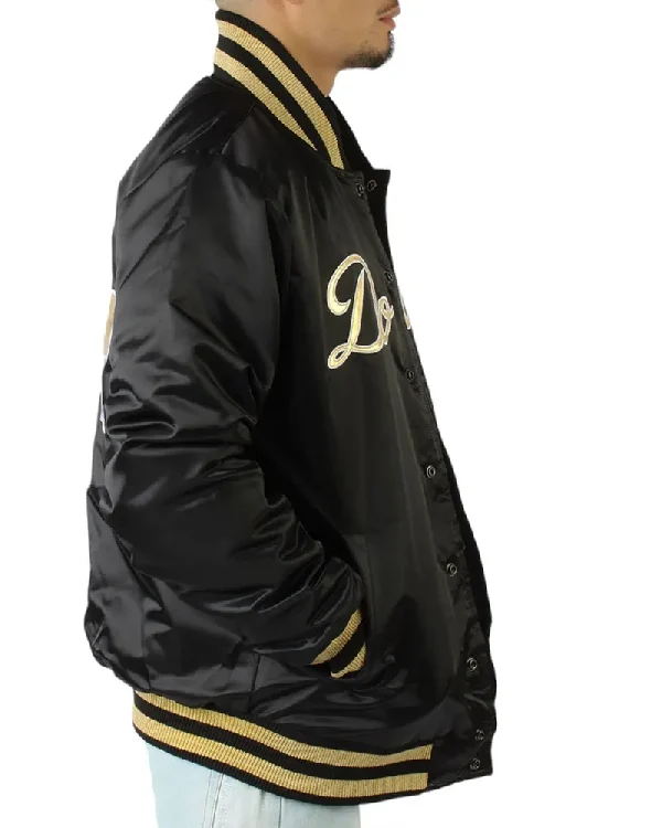 Buy Los Angeles Dodgers Gold Patches Black Satin Jacket For Sale site