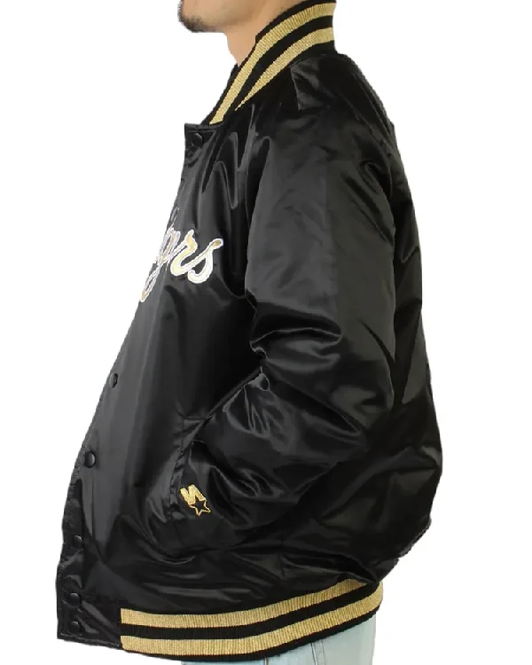 Buy Los Angeles Dodgers Gold Patches Black Satin Jacket For Sale
