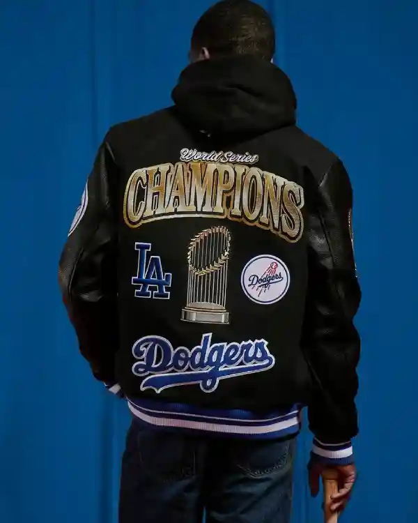 Buy MLB Dodgers 2025 World Series Championship Commemorative RIB Varsity Jacket Black For Sale