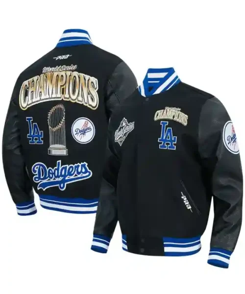 Buy MLB Dodgers 2025 World Series Championship Commemorative RIB Varsity Jacket Black on Sale