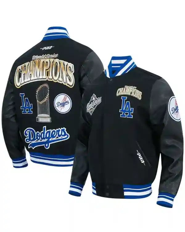 Buy MLB Dodgers 2025 World Series Championship Commemorative RIB Varsity Jacket Black on Sale