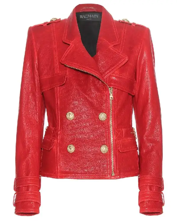 Buy Mariah Carey Red Biiker Leather Jacket
