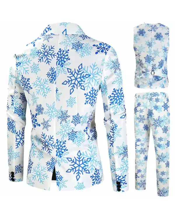 Buy Men's 3 Piece Christmas Suits Printed Blue One Button