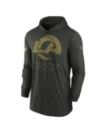 Buy Men’s Los Angeles Rams Nike Forest Green 2025 Salute to Service Sideline Dri-FIT Lightweight Hooded Pullover