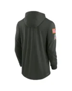 Buy Men’s Los Angeles Rams Nike Forest Green 2025 Salute to Service Sideline Dri-FIT Lightweight Hooded Pullover back