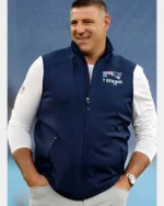 Buy Mike Vrabel New England Patriots 2025 “T STRONG” Sideline Team Logo Full-Zip Navy Vest