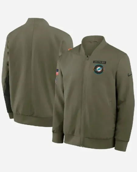 Buy Nike Miami Dolphins 2025 Salute to Service Sideline Olive Green Full-Zip Bomber Jacket