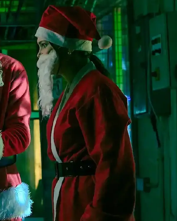 Buy Olivia Holt Jingle Bell Heist 2025 Sophia Red Santa Coat Sale