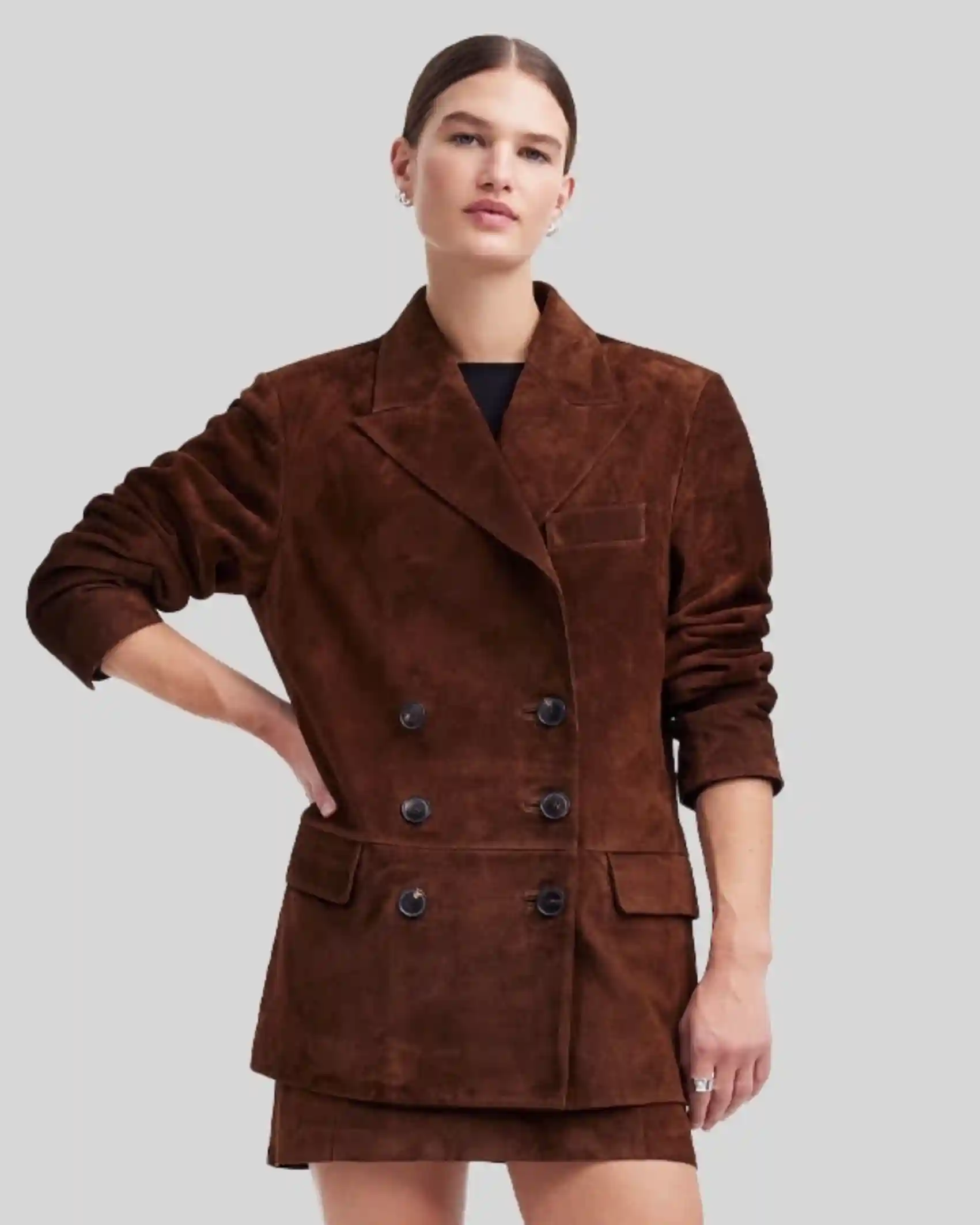 Buy Re-Creation – Alexa Chung Madewell Brown Suede Jacket For Sale