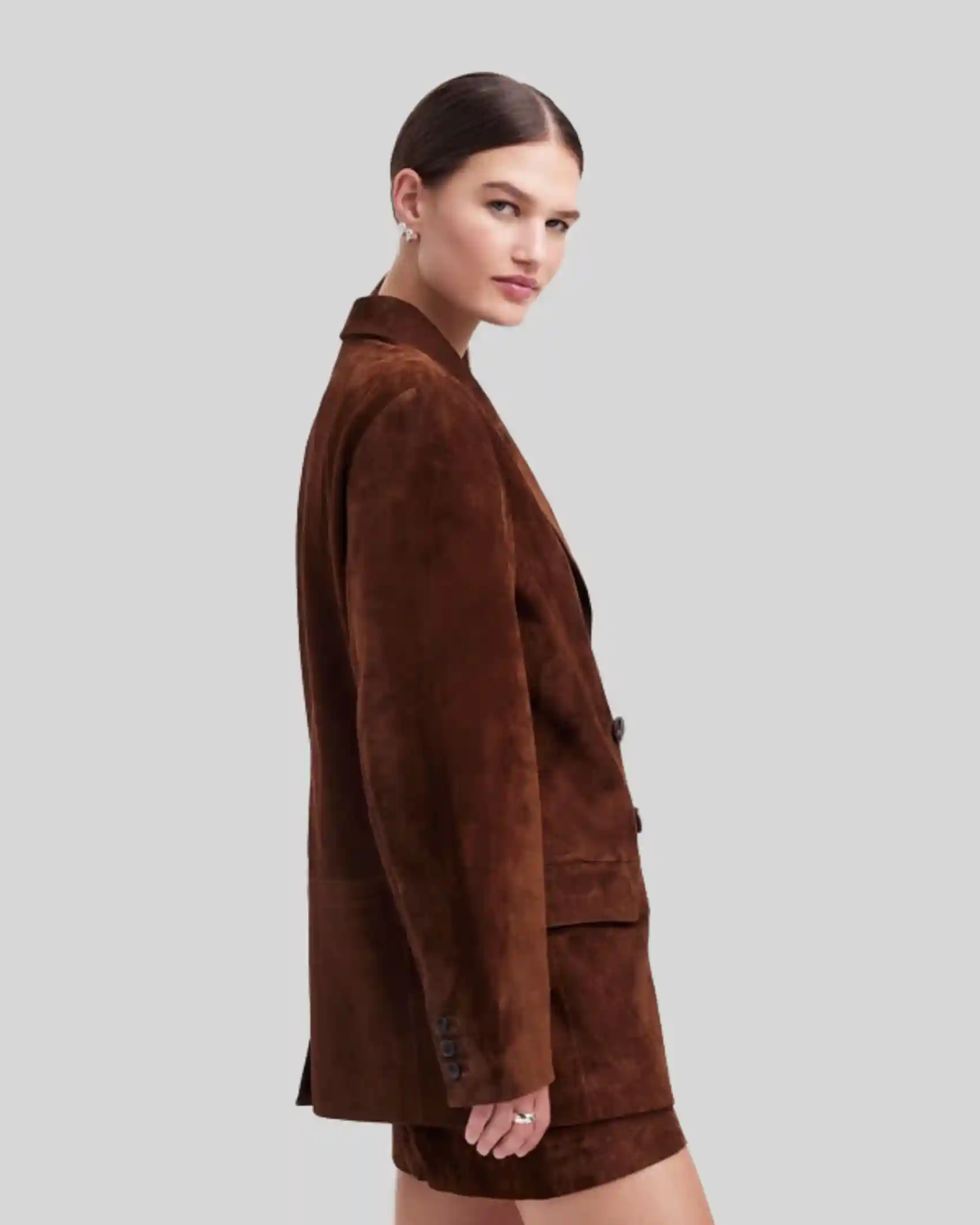 Buy Re-Creation – Alexa Chung Madewell Brown Suede Jacket Sale Site post