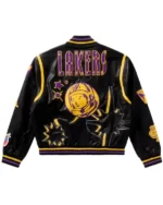 Buy Recreated - Billionaire Boys Club X Jeff Hamilton Los Angeles Lakers Black Leather Varsity Jacket Sale Back