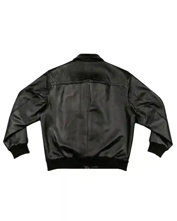 Buy Recreated - Born x Raised Tonal Arch Black Leather Bomber Jacket Sale Back