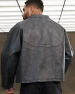 Buy Recreated - Lil Baby YoungLA Batman Black Leather Jacket For Sale Back