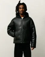 Buy Recreated - Stussy Shearling Hooded Leather Jacket Black For Sale