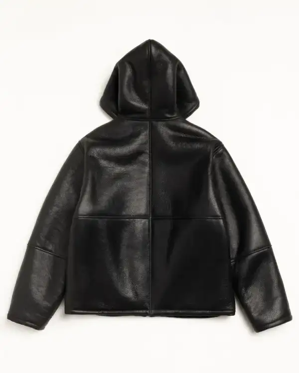 Buy Recreated - Stussy Shearling Hooded Leather Jacket Black on Sale