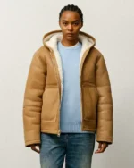 Buy Recreated - Stussy Shearling Hooded Leather Jacket Tan For Sale