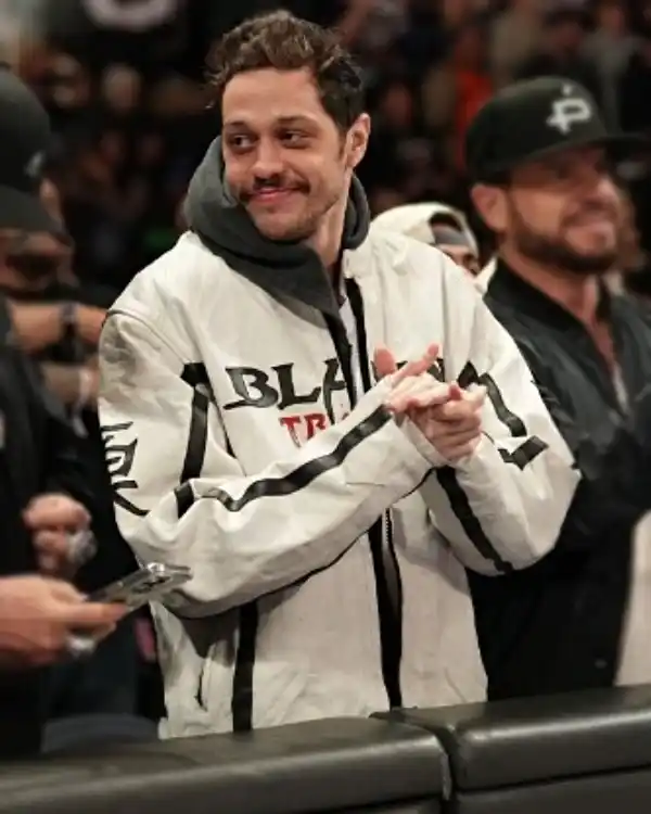 Buy Recreation – Pete Davidson Monday Night RAW White Leather Jacket For Sale