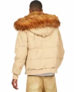Buy Recreation – Rockstar Langston Black Puffer Jacket With Fur Hood Sale Beige Back