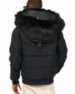 Buy Recreation – Rockstar Langston Black Puffer Jacket With Fur Hood Sale Black Back