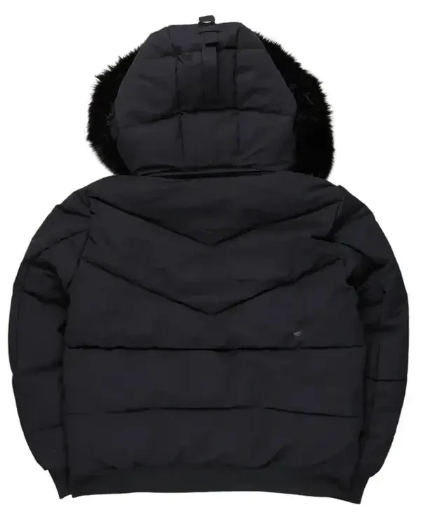 Buy Recreation – Rockstar Langston Black Puffer Jacket With Fur Hood on Sale Black