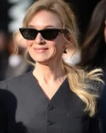 Buy Renee Zellweger “Bridget Jones” The Square Statue Unveiling Black Long V-Neck Coat on Sale