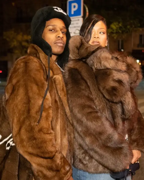 Buy Rihanna And A$ap Rocky Cesar In Paris Dinner Long Brown Fur Coat