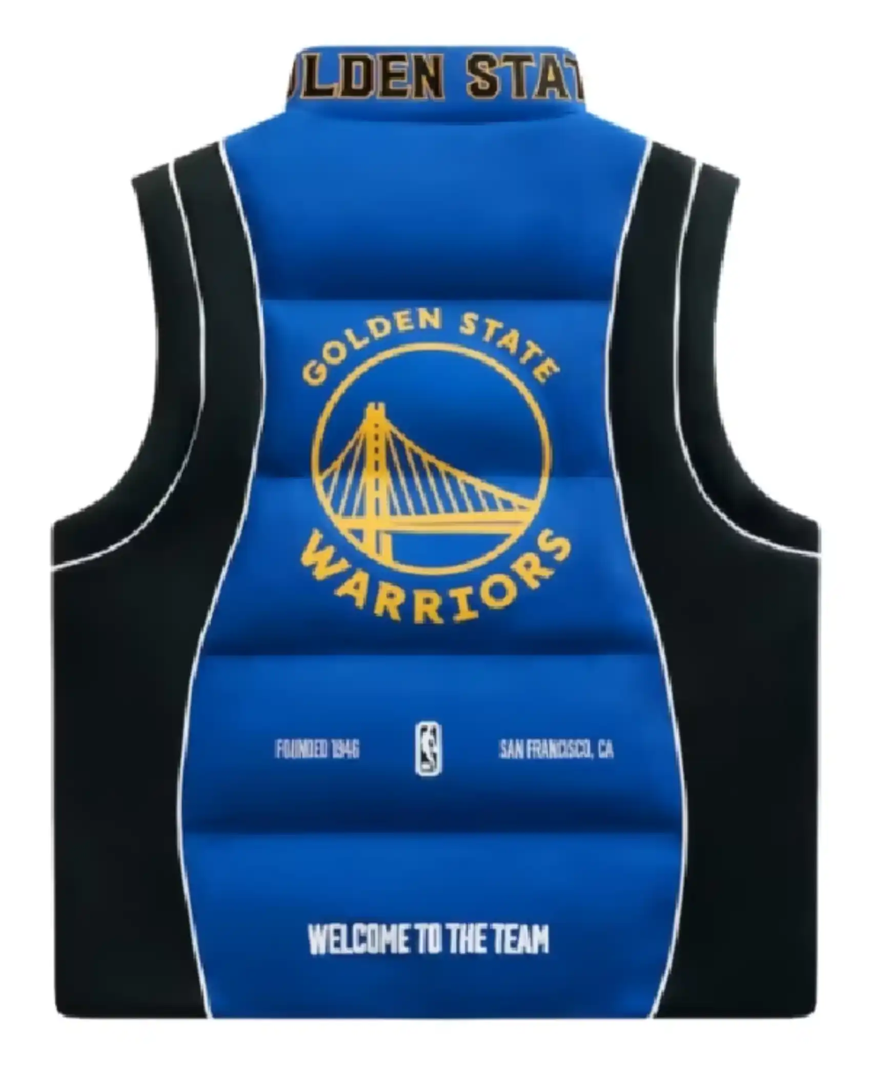 Buy Royal Golden State Warriors Off Season x NBA Royal Team Blue Puffer Vest Sale Back