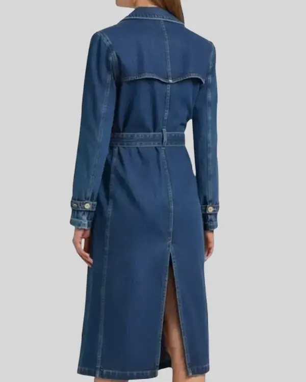 Buy Selena Gomez Only Murders in the Building Season 5 Double-Breasted Denim Maxi Trench Coat Blue Sale Back