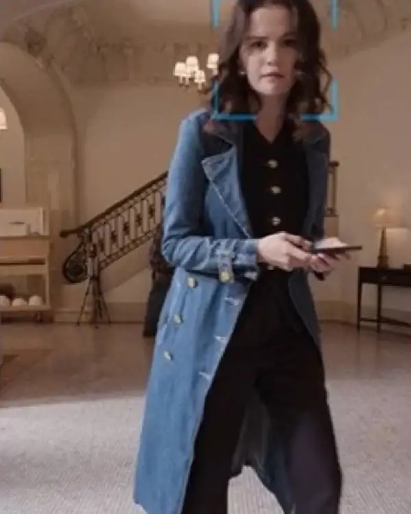 Buy Selena Gomez Only Murders in the Building Season 5 Double-Breasted Denim Maxi Trench Coat Blue on SaleBuy Selena Gomez Only Murders in the Building Season 5 Double-Breasted Denim Maxi Trench Coat Blue on Sale