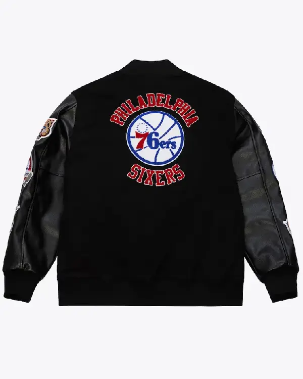 Buy Show Your 76ers Pride with the Blackout Team Logo Varsity Jacket Today Sale Back
