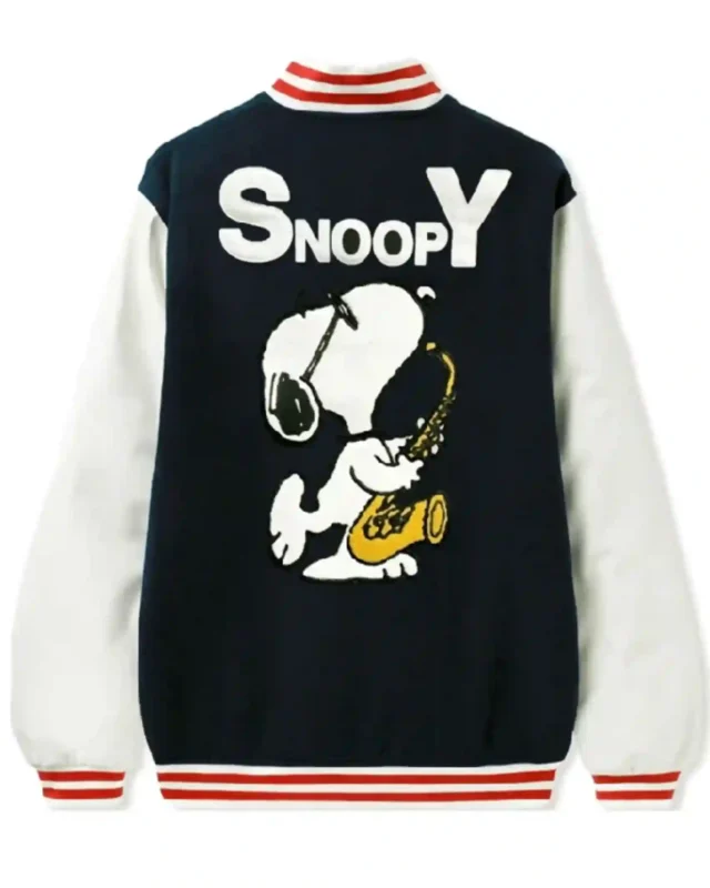 Buy Snoopy Butter Black and White Varsity Jacket Sale